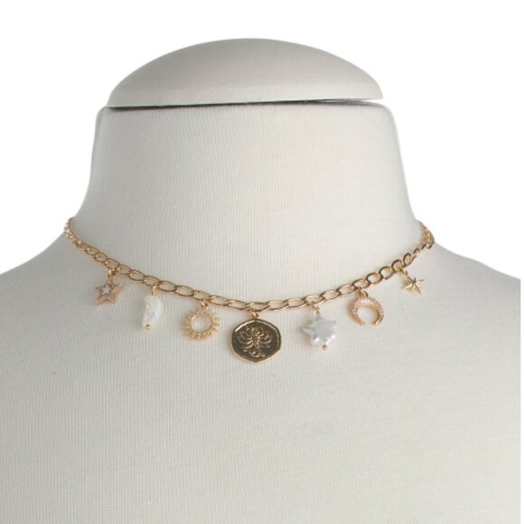 NWT LUNA NORTE Scorpio Gold-Tone Astrological Freshwater Pearl Charm Necklace - Picture 2 of 3